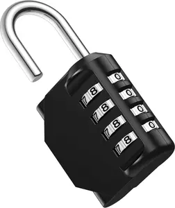 4 Digit Combination Lock Waterproof Outdoor Padlock, Heavy Duty Security Locker Lock for Gym, Gate, Fence, Toolbox, Storage & Cabinets (Black)