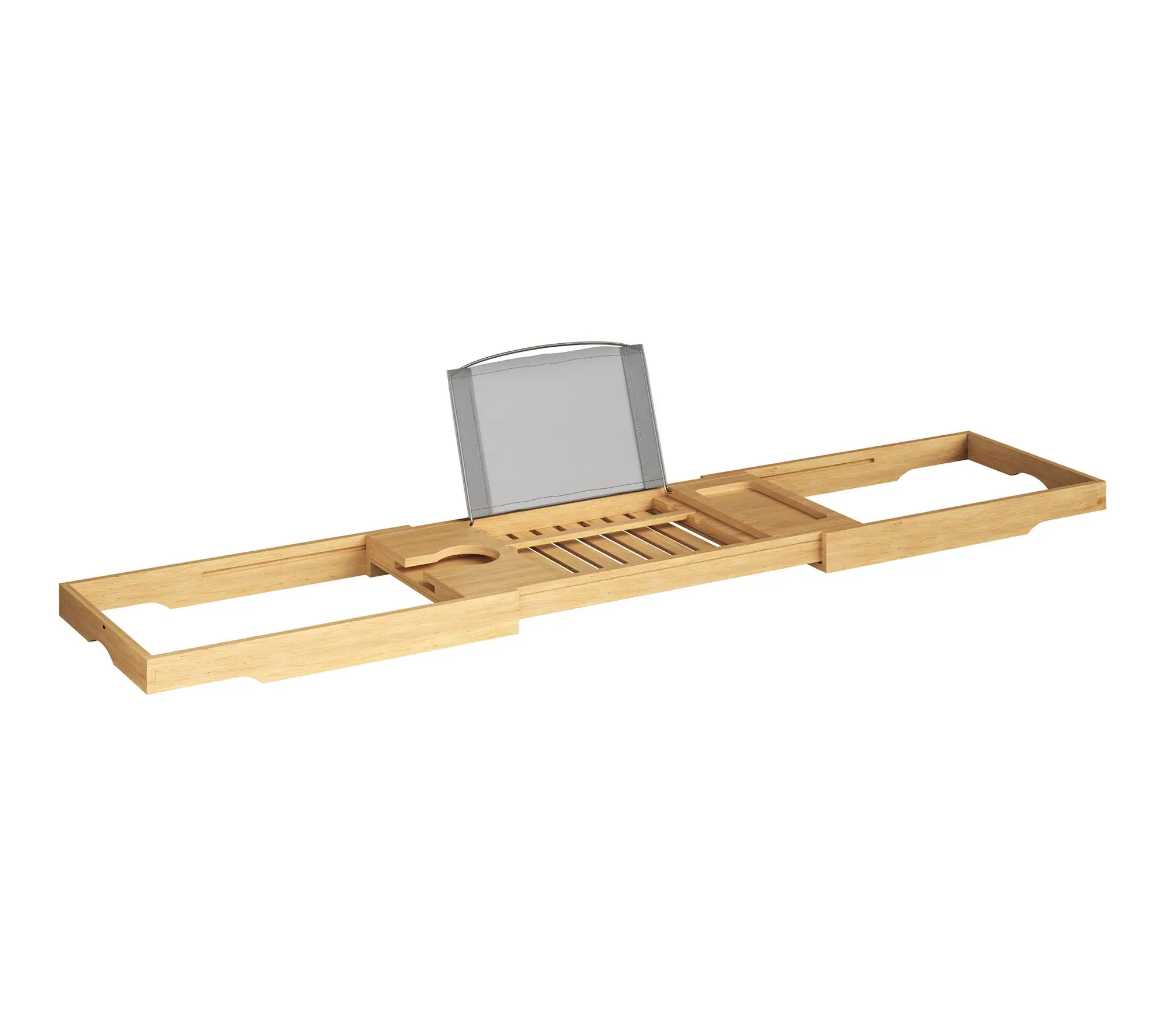 Home-Complete Bamboo Bathtub Tray Wood Caddy Extended Sides