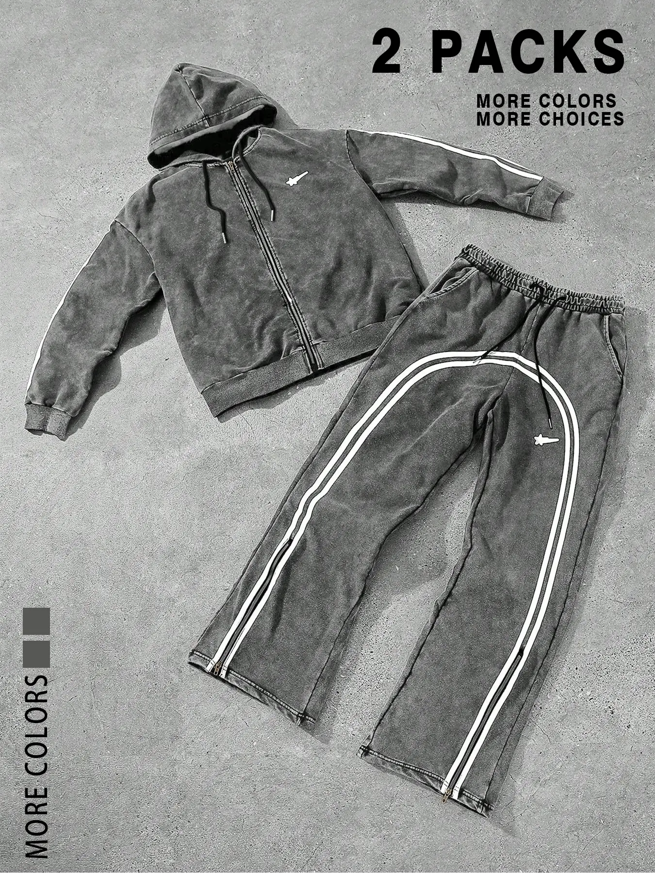 Two street-style sweatshirt sets, Loose tracksuit for young men, with loose design and pockets, cotton fabric, worn-out washable, suitable for casual sports and daily wear