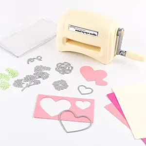 Mini Manual Die Cutting and Embossing Machine,for Arts&Crafts,Scrapbooking& Cardmaking,3" Opening,Crafting Projects Cutting Machine for Starter,Beige Cutting Dies Machine with 4 Cutting Machine