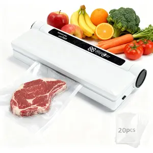 75 kPa Food Vacuum Sealer, Powerful Suction, Dry/Wet Modes for All Food Needs, Low-Temperature Slow Cooking, Countdown Timer, Lightweight and Portable, Includes 20 Sealing Bags, Kitchen Appliances