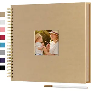 12 x 12 Inch Large DIY Scrapbook Photo Album with Window Design Cover 80 Pages Craft Paper Memory Book for Weeding Anniversary Travel and  (Brown)