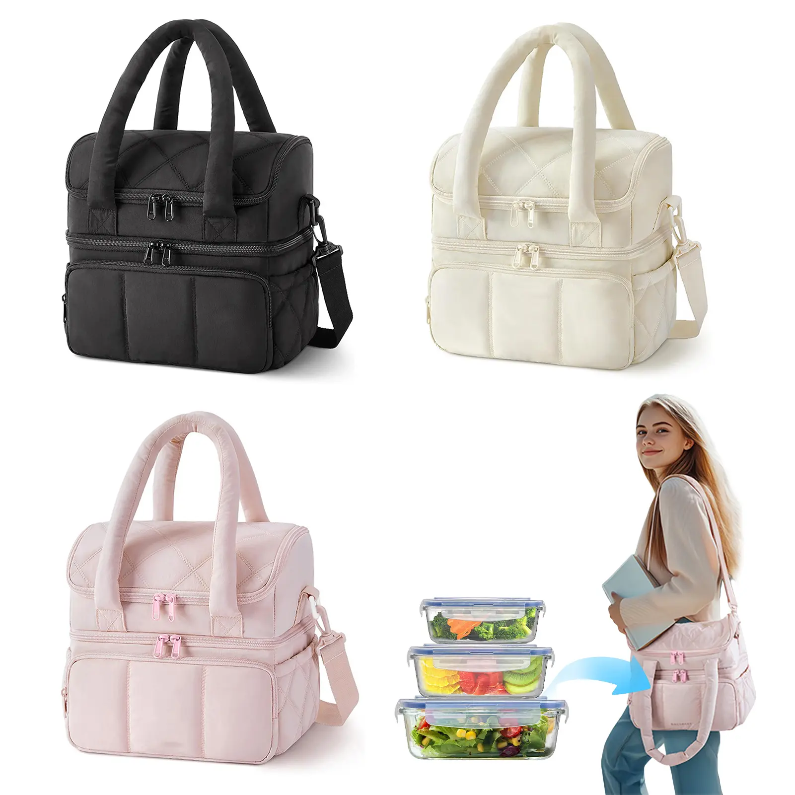 Women's Large Capacity Durable Insulated Thermal Lunch Bag - Leak-Proof Reusable Tote with Handles, Lightweight Multi-Function Textiles Cooler for Work, Picnics