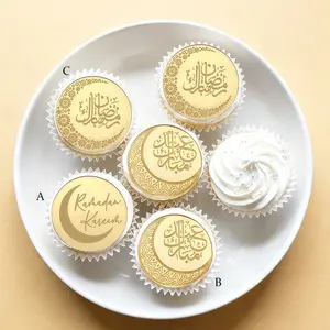 10pcs/20pcs Eid Mubarak Acrylic Cupcake Toppers Mirror Gold Reflective Cake Topper Ramadan Party Celebration DIY Decorations Ornaments Supplies