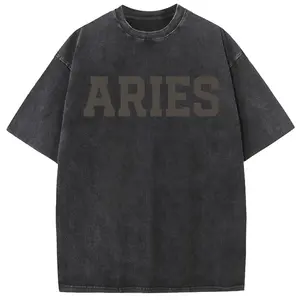 Unisex Vintage "ARIES" Zodiac T-Shirt Mineral Wash Varsity Font Design Oversized Aries Season Streetwear Tee For Astrology Lovers