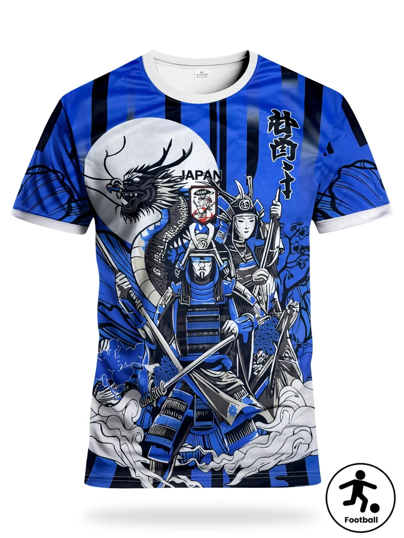 Japanese Tall Men's Football Jersey, Lightweight Jersey, Soccer Training Jersey, Japanese Crewneck T-Shirt with Japanese Culture, Samurai, Enka Style Pattern Print - Suitable for Japanese Matches, Football Training, Daily Fitness