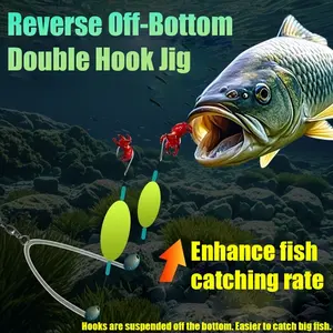 5-Pack Reverse Double Hook Rig Set with Floats and Weights, No-Tuning Design for European Carp Fishing, Suitable for Various Fish Sizes 4#-13#, Fishing Tackle