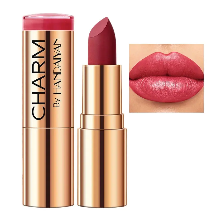 Handaiyan Lipstick Moisturizing Hydrating Glossy Waterproof Round Tube Easy Application Long Lasting Makeup Cosmetics