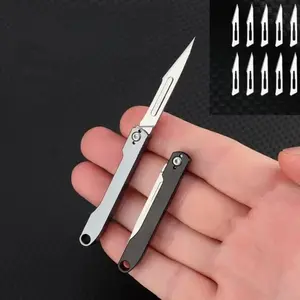 Portable Aluminum Folding Knife, Sharp Paper Cutter, Mini Pocket Knife with Replaceable Blade, Keychain Opening Tool, Compact Design, Lightweight Tools
