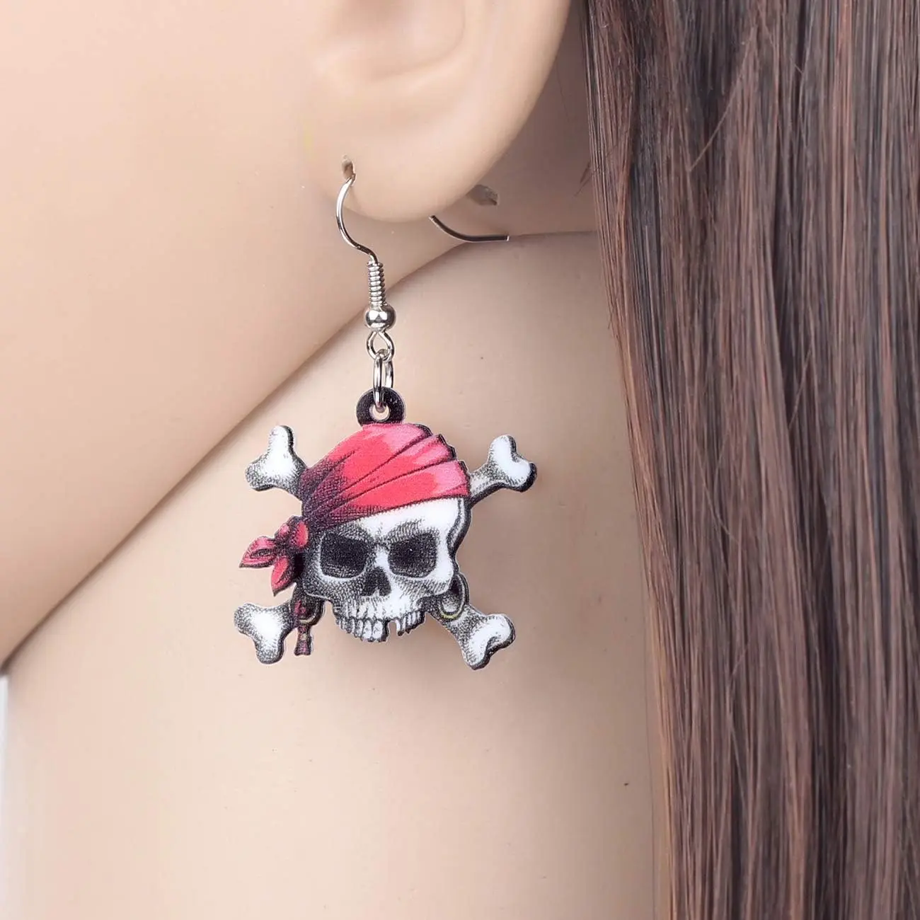 Women's Acrylic Halloween Pirate Skull Drop Earrings, Casual Daily Female Costume Jewelry Charms Accessories Gifts, One Size