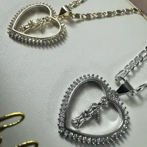 Santa Muerte Heart Plated Necklace for Women - Small Dangling Design