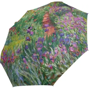 Auto Open Close Umbrella, Iris Garden At Giverny Monet Folding Travel Umbrellas for Rain and Sun
