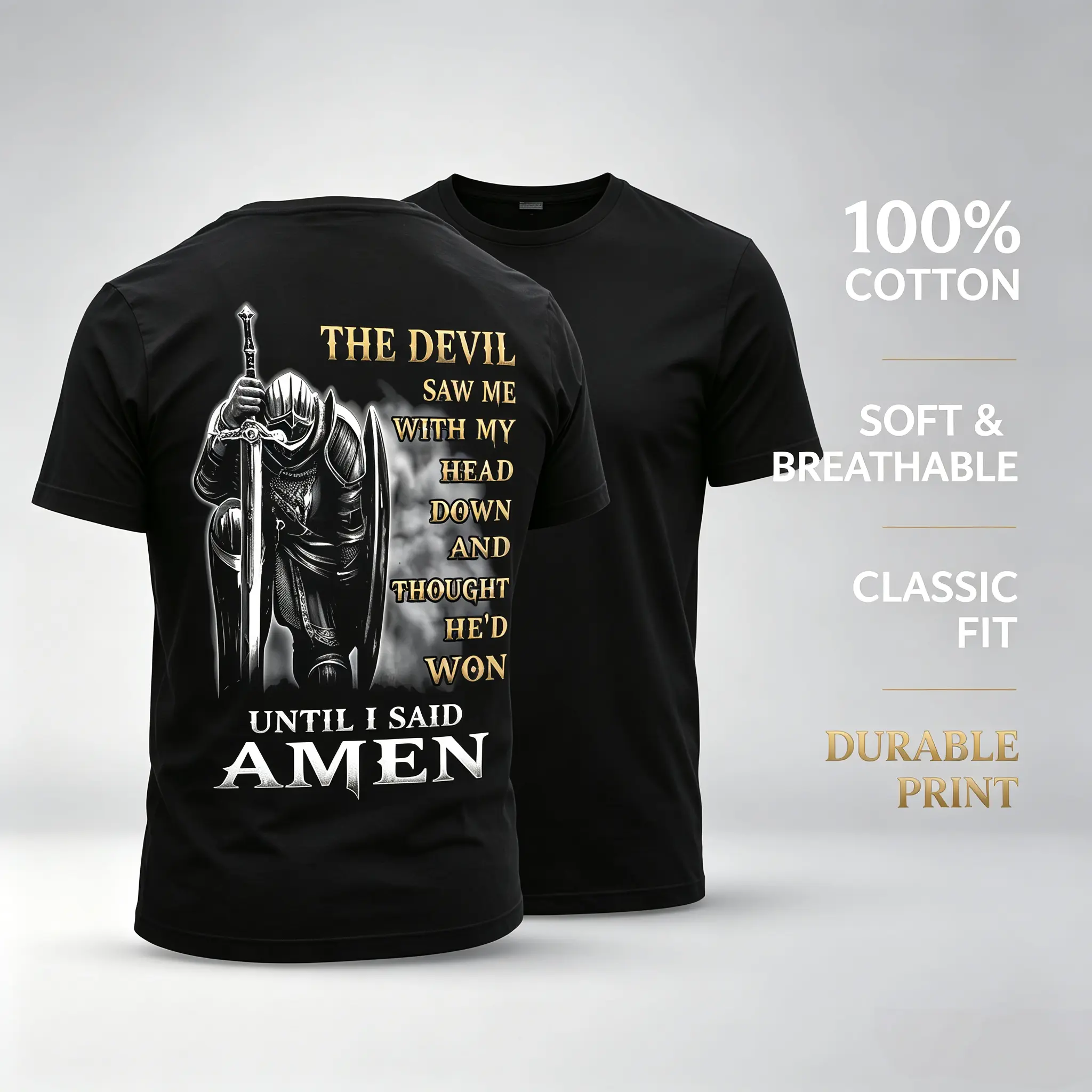 Men's Vintage 3D Templar Cross Motif Cotton Streetwear Short-Sleeve Round Neck Top, Loose Casual Menswear, Plus Size Male Sports Top, Machine & Cold Washable