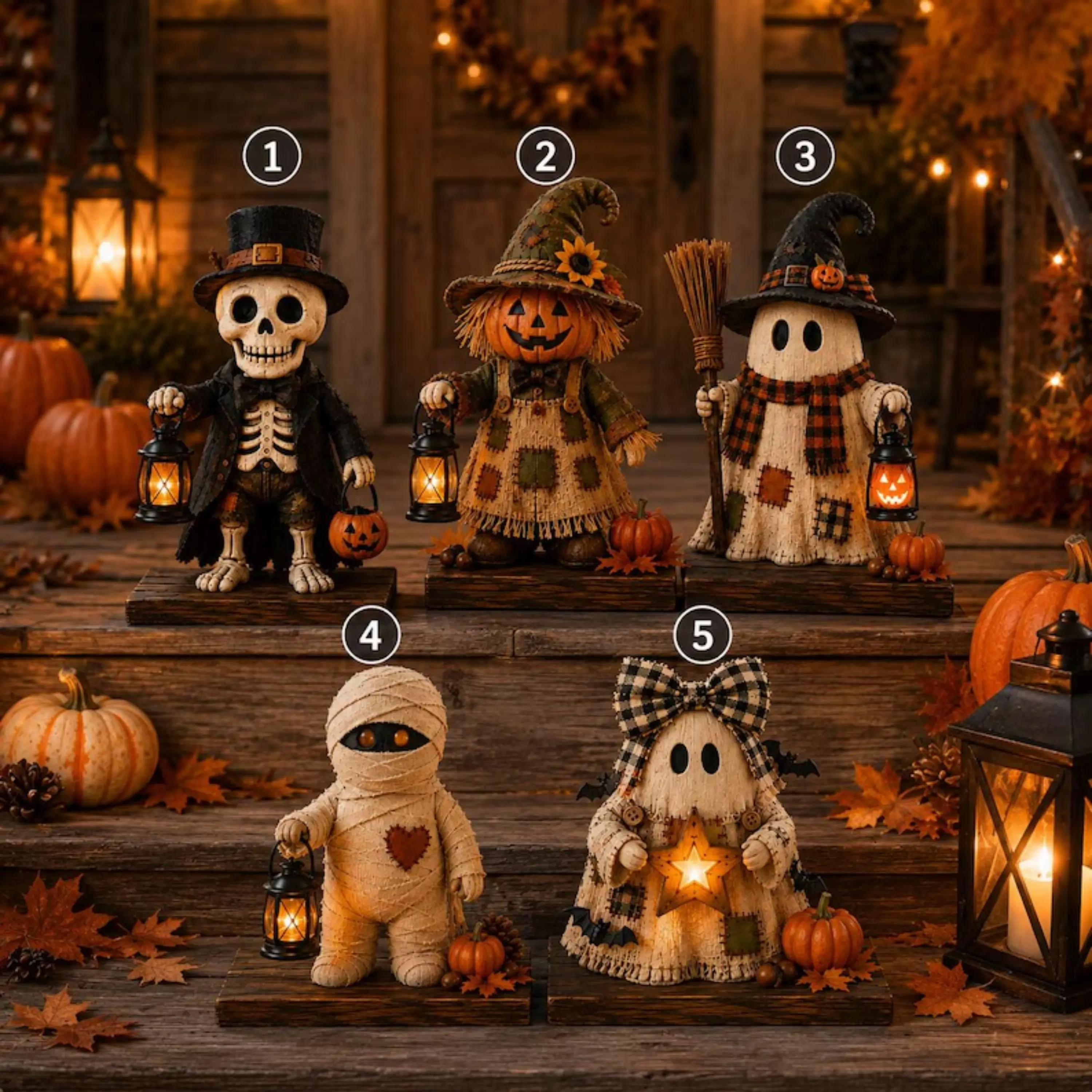 Rustic Halloween Wooden Blocks, Custom Ghost Mummy Skeleton Pumpkin Shelf Decor