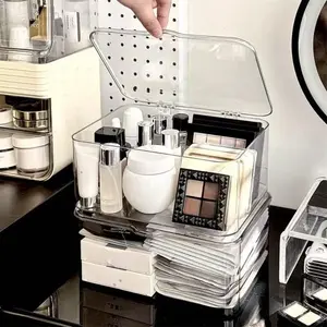 Clear Makeup Storage Box, 1 Count Makeup Organizer with Lid, Beauty Organizer, Desktop Storage Box for Home & Office, Home Organizer
