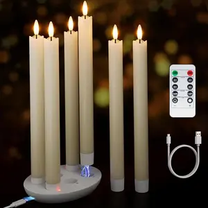 Rechargeable Flameless Taper Candles with  Station, 6 count Real Wax LED Taper Candles Flickering with Remote&Timer,  Flame  Candlesticks for  Wedding Christmas Decor ()