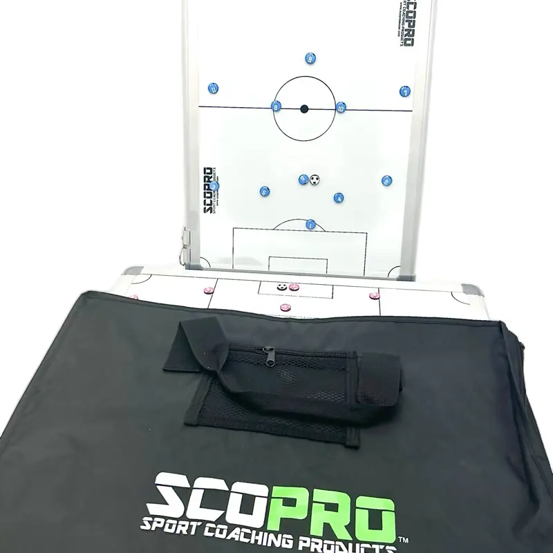 SCOPRO Travel Soccer Coaching Bundle - 16x12 Double Sided Dry Erase Magnetic Board with Carrying Case & 2 Sets of Numbered Magnets