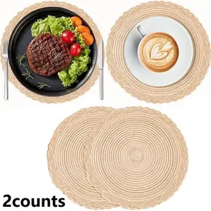15 Inch Round Woven Placemat Set of 6, Cotton Polyester Non-Slip Heat Resistant Washable Table Mats for Kitchen Dining Room Decor, Kitchen Decorative Placemat