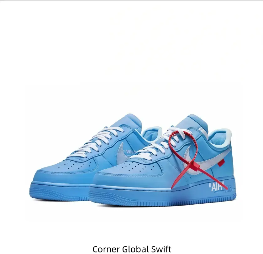 Brand New in Box Low-Top Casual Sneakers Sky Blue Colorway Leather + Textile Upper Silver Accents Red Tag Detail Classic Retro Style Unisex Shoes