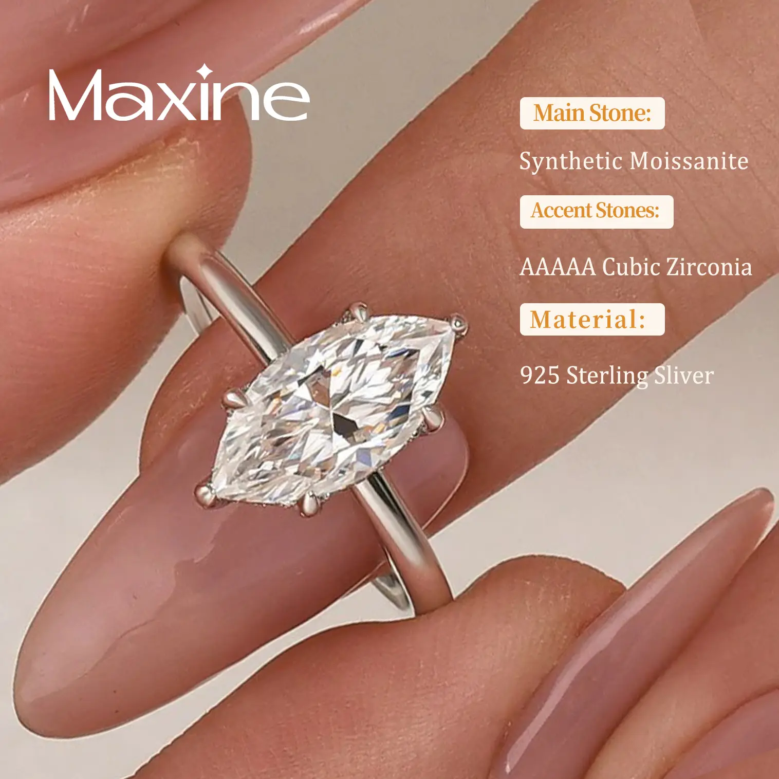MAXINEJEWELRY 2.0ct Synthetic Moissanite Marquise Cut Solitaire Engagement Ring - Women's Artificial Gemstone Jewelry, Promise Ring for Proposal, Wedding, Engagement Rings