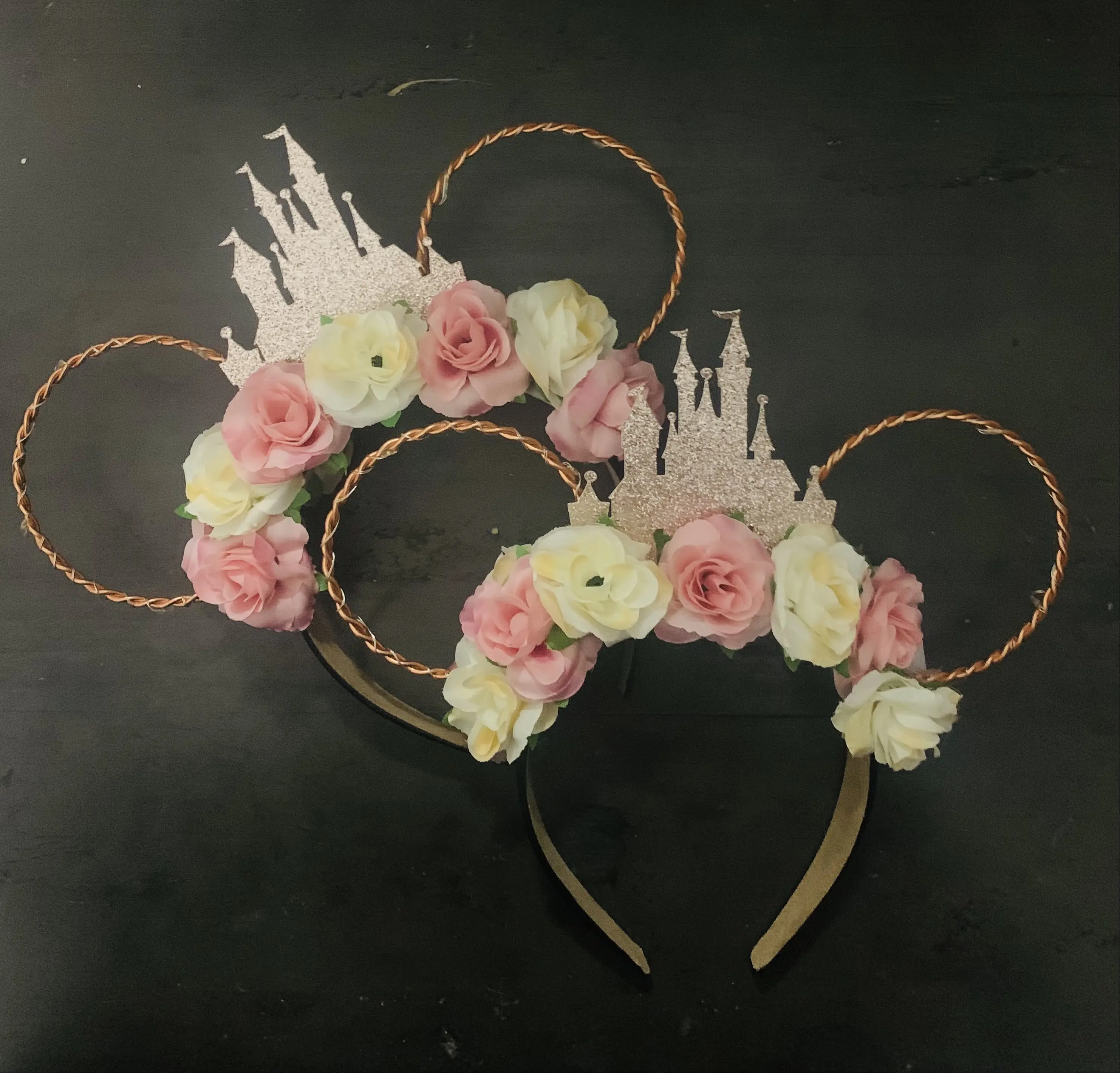 Light up rose gold castle mouse ears Light up rose gold castle mouse ears