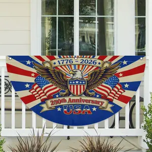 USA 250th Anniversary Polyester Semicircle Fence Banner, 1776–2026 Patriotic Bunting Flag, American Flag Half Round Banner, Fourth Of July Independence Day Outdoor Decor, USA 250 Years Porch Fence Party Banner