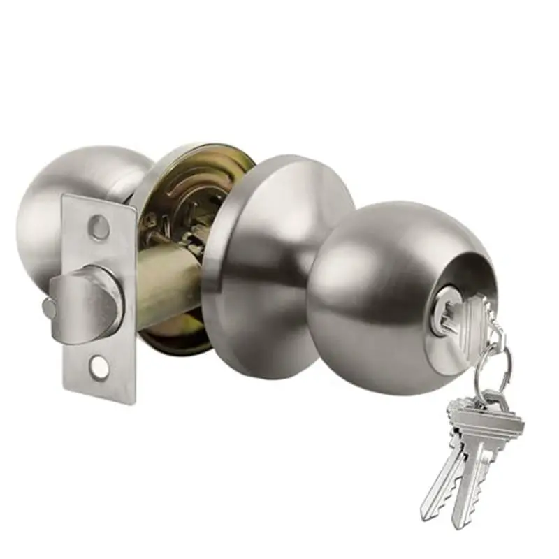 Keyed Entry Door Knob with Lock, Heavy Duty Interior and Exterior Door Lock, Standard Ball, Satin Nickel
