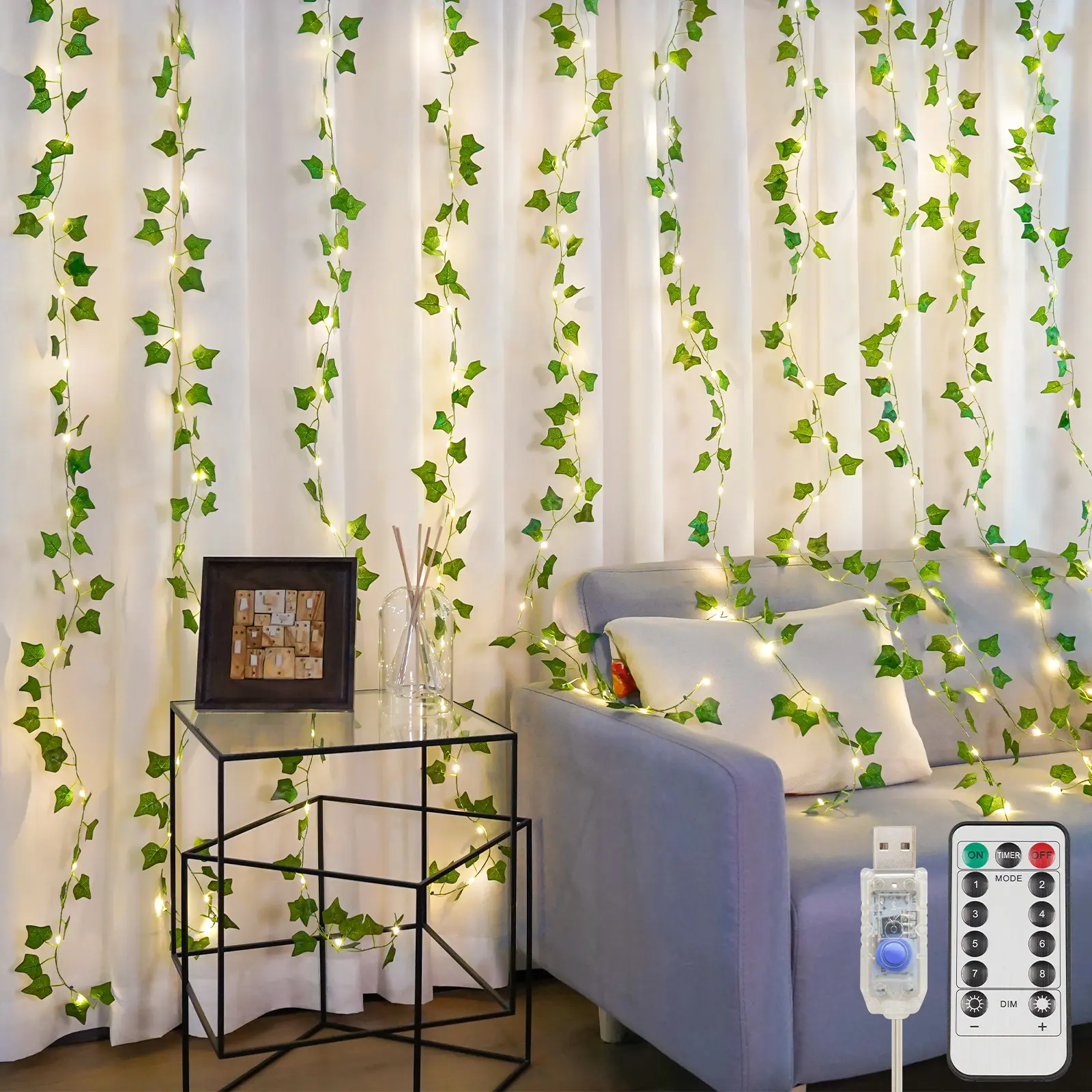 SUDDUS Vines with Lights for Bedroom, 150 LED Fairy Lights with Vines, Ivy Curtain Lights for Bedroom, Dorm, Wedding, Party, Wall, Indoor, Outdoor Decor, 6.5 ft x 4.9 ft