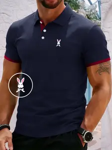 Men's Regular Fit Rabbit Print Polo Shirt, Casual Short Sleeve Top for Summer, Fashion Men's Clothes for Daily Wear, Tropical, Menswear