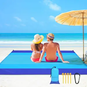Beach Blanket Beach Mat, Sandproof  Beach Mat,  108 * 118 in (8-10People) Picnic Blanket with 1 Storage Bag, 1 Carabiner & 4 Fixed Nails for Beach, Camping, Hiking, Picnic