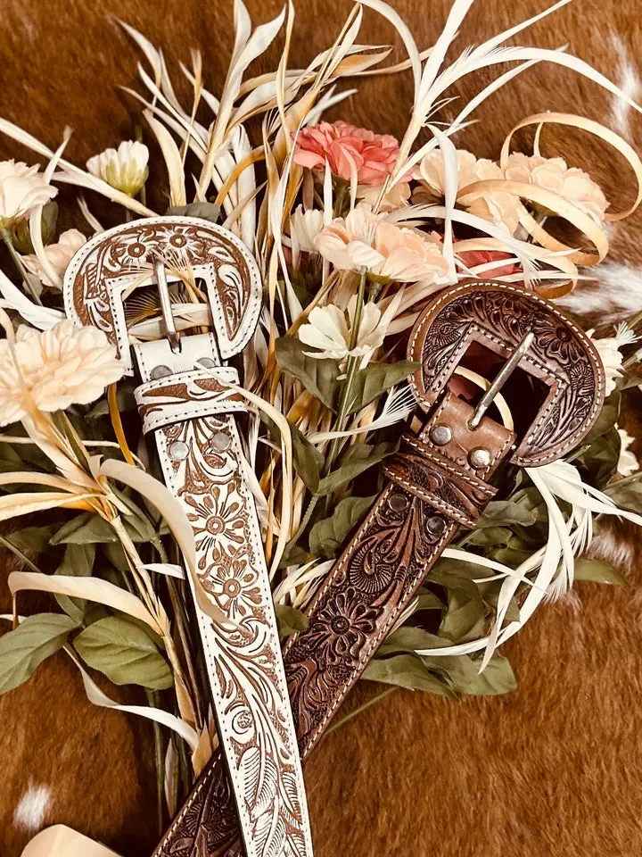Bronc Ready Tooled Leather Belt