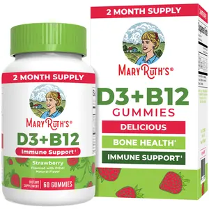 MaryRuth's Vitamin D3 + B12 Gummies - 2 Month Supply - Bone Health - Immune Support Supplement - Energy - Methyl B12 - Vegan - Non-GMO - 60 Servings
