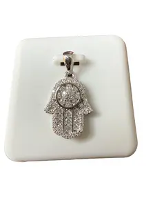 925 Sterling Silver Moissanite Hamsa Hand Pendant