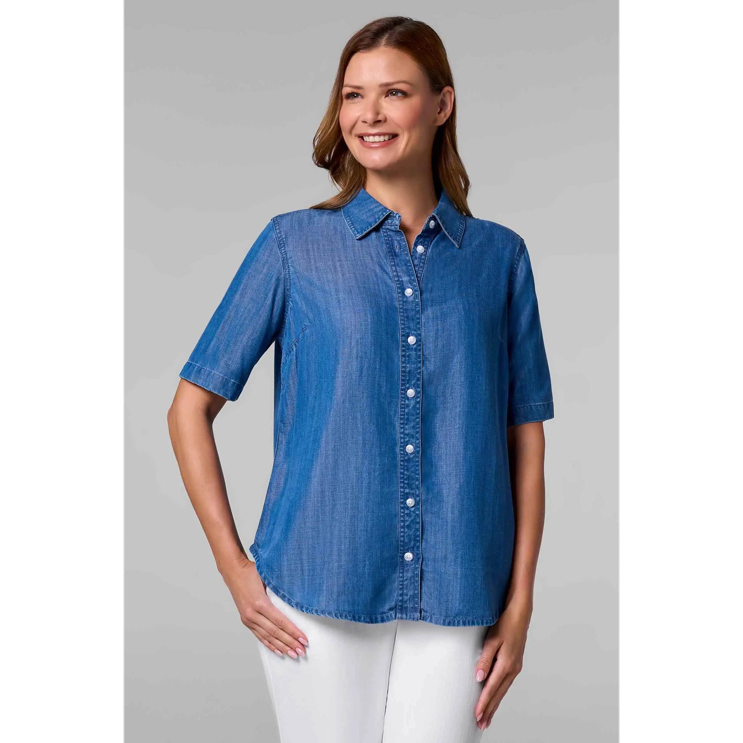 Women's Everglade Chambray Short Sleeve Shirt | Light Indigo Chambray