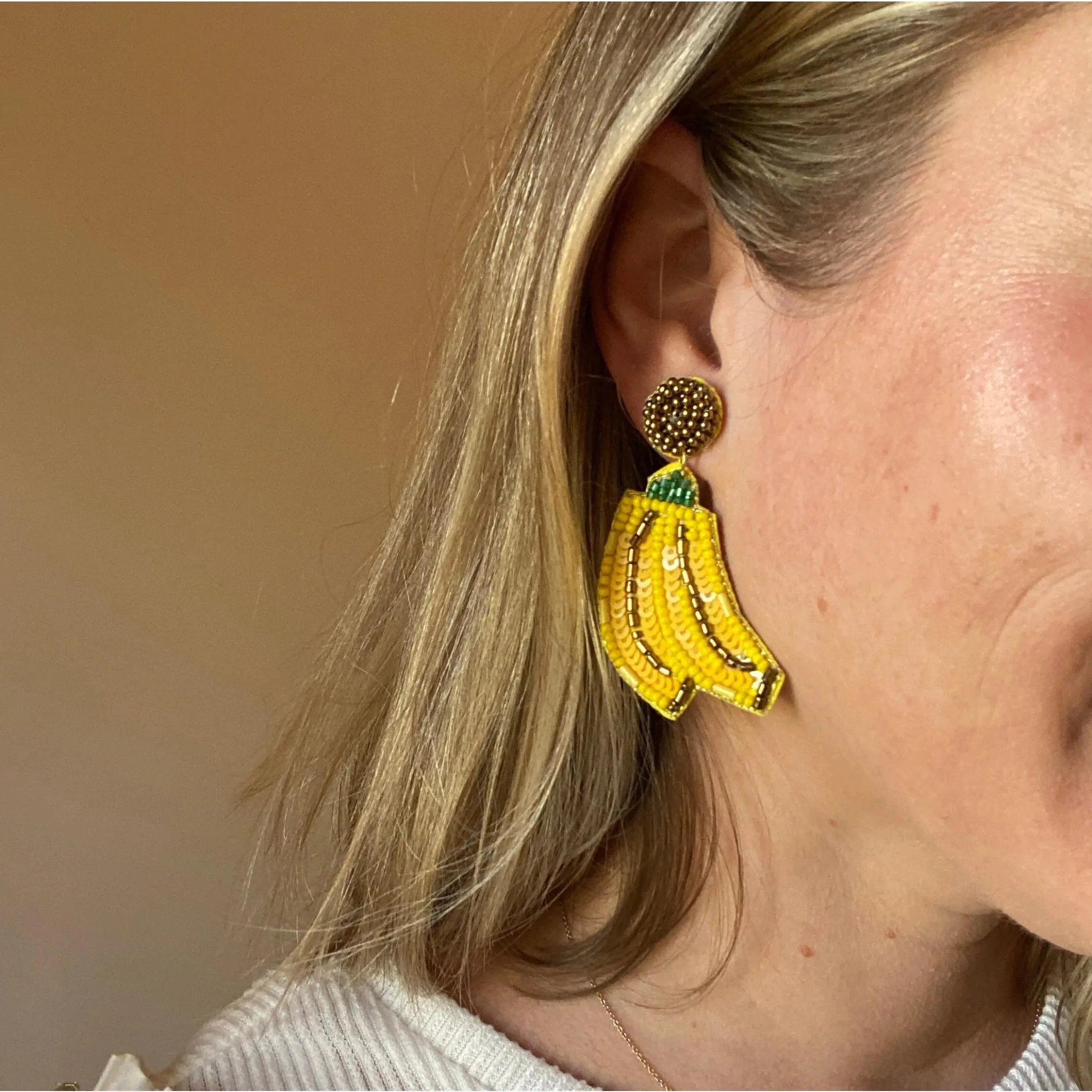 Audrey Laine Co. Banana Earrings - Fashion Accessories, Elegant Design, Yellow and Green Accents, Adjustable Fit, Lightweight Style