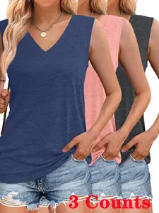 Women's Solid Color Soft V Neck Tank Top, Casual Basic Sleeveless Top for Summer, Womenswear Ladies Clothes for Daily Wear