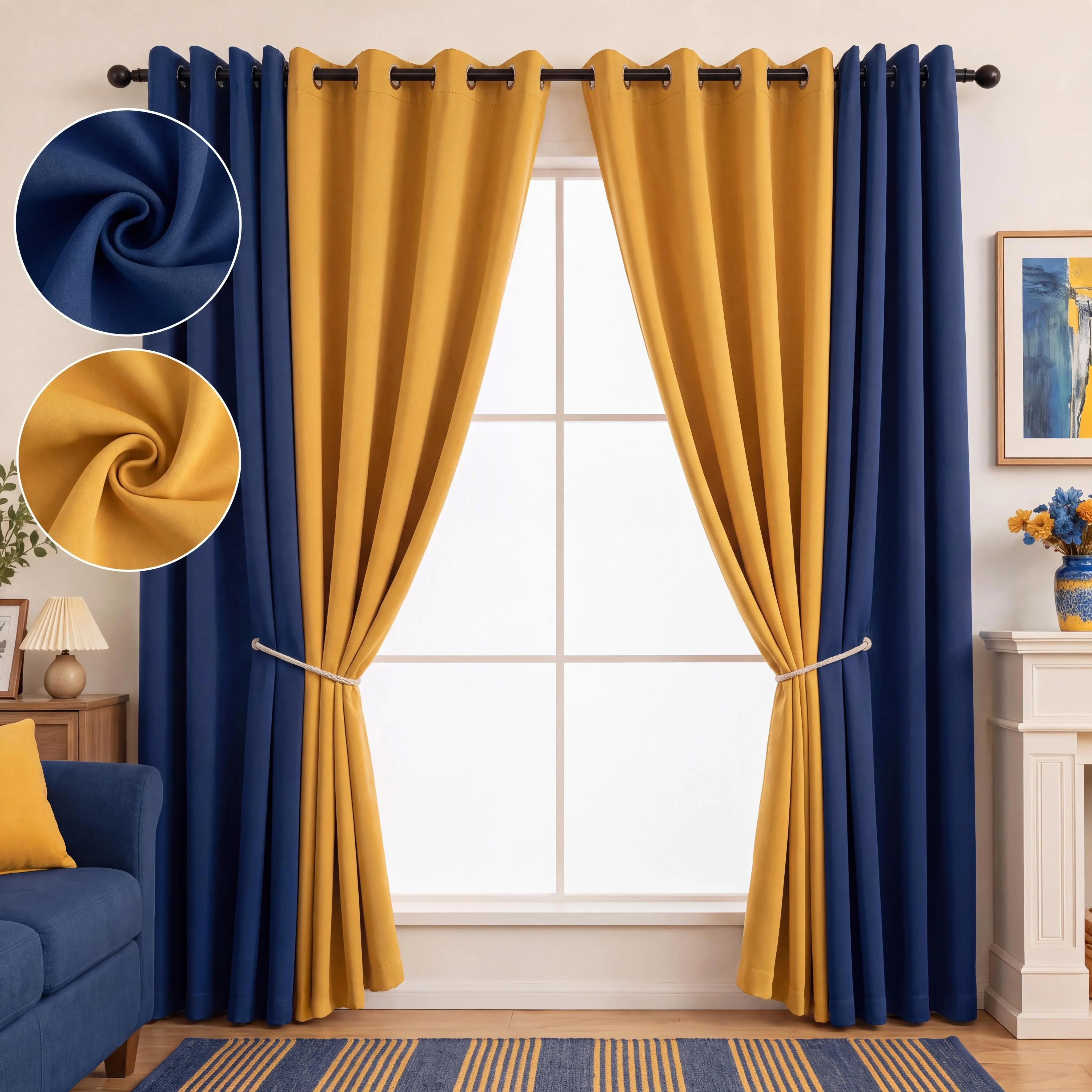 Full Blackout Curtains, 52"x84" Multiple Colors, 2-Tone 4 Grommet Panels for Bedroom & Living Room, UV-Protective Privacy Window Drapes, Home Decor QF222, Window Curtain Panels, Privacy Curtain
