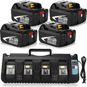 6.0Ah 10.0Ah BL1860B Replacement Makita 18Volt Battery and 4-Port 18V DC18SF Fast Charger Compatible with BL1815 BL1820 BL1830 BL1840 BL1850 BL1850B LXT-400 with LED Indicator