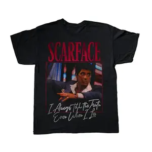 Scarface The World Is Yours T Shirt For Men Women Oversized Y2k Retro Round Neck Street Hip Hop Couple Cotton Top Unisex Casual Vintage Graphic Tee Summer Short Sleeve Soft Breathable High Quality Cool Fashion Gift For Movie Fans
