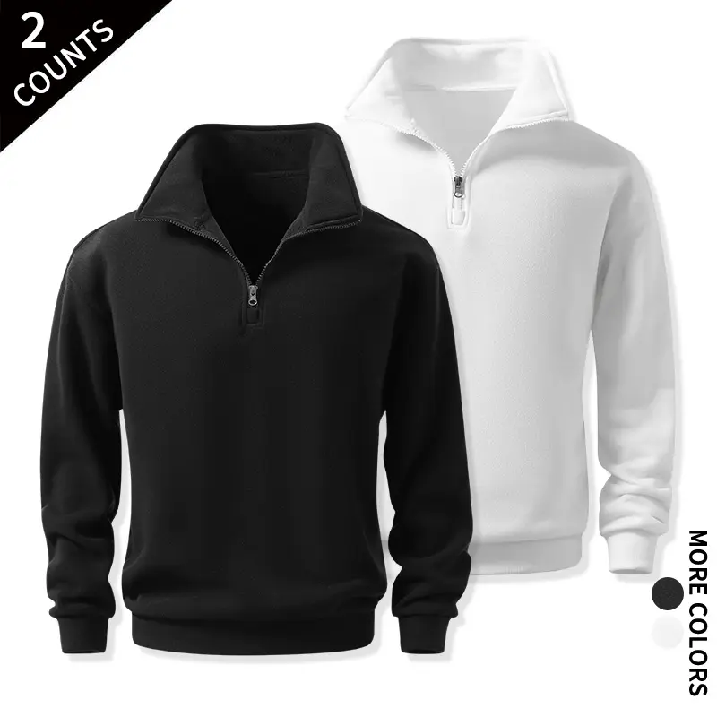 Unisex 2 Pack Quarter Zip Fleece Sweatshirts, Brushed Soft Inner Half Zip Pullover Tops for Travel, Camping, Jogging, Daily Casual Wear, Base Layers
