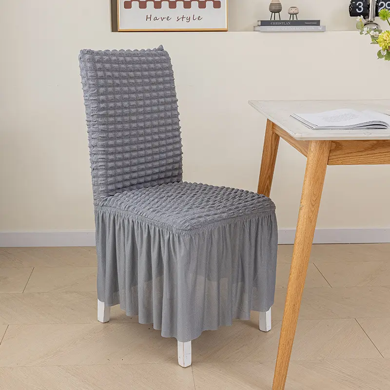 Stretchable Seersucker Chair Slipcover Set - 2/4/6 Pcs High Elasticity Solid Plain Removable Cover, Anti-Dust Full-Wrap Chair Protector for Living Room, Home Kitchen