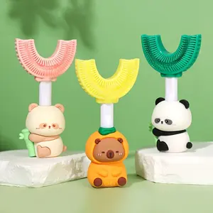 Cute U-Shaped 360° Cleaning Children Toothbrush, Panda/bear Shape, Baby Brushing, Kids Love Using It, Fun and Effective Oral Care