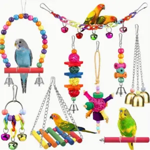 Bird Toy Set, 9 Counts/set Colorful Bird Chew Toy, Bird Cage Accessories, Pet Supplies for Parrot, Cockatiel, Lovebird, Canary