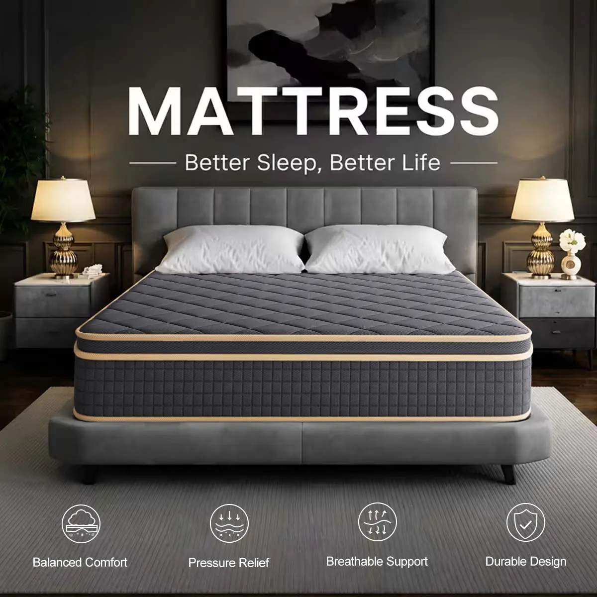 4/10/12/14 Inch Hybrid Mattress, Twin Full Queen King Sizes, Medium Firm Individual Pocket Springs, Lumbar Support & Ergonomic Design, Mattress in a Box for Home and Hotel Use, Bed Mattress, All Mattress Sizes
