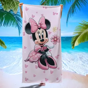 Minnie Fresh Floral Beach Towel, Cute Cartoon Quick-Dry Bath Towel, Reusable Home Shower Outdoor Vacation Portable Towel