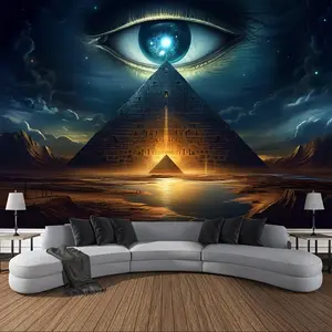 1PC,2D Flat Mystery Ancient Egyptian Pyramid & All - seeing Eye Tapestry, Fantasy Starry Desert Scene Wall Hanging, Artistic Decor for Bedroom & Living Room, Surreal Visual Impact Wall Decoratio
