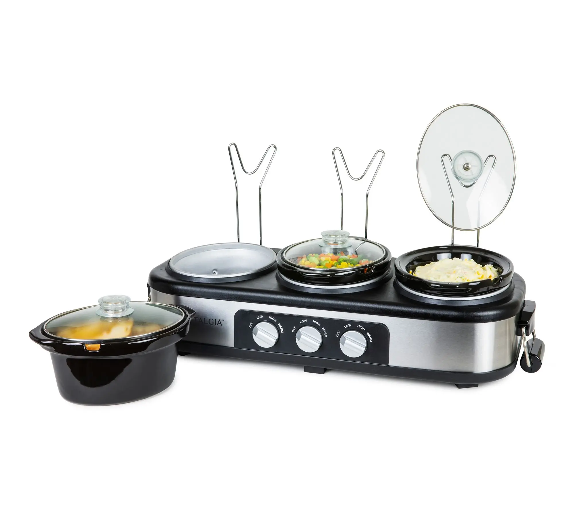 Nostalgia 3-Station Slow Cooker Buffet, Stainless Steel Nostalgia 3-Station Slow Cooker Buffet, Stainless Steel