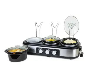 Nostalgia 3-Station Slow Cooker Buffet, Stainless Steel
