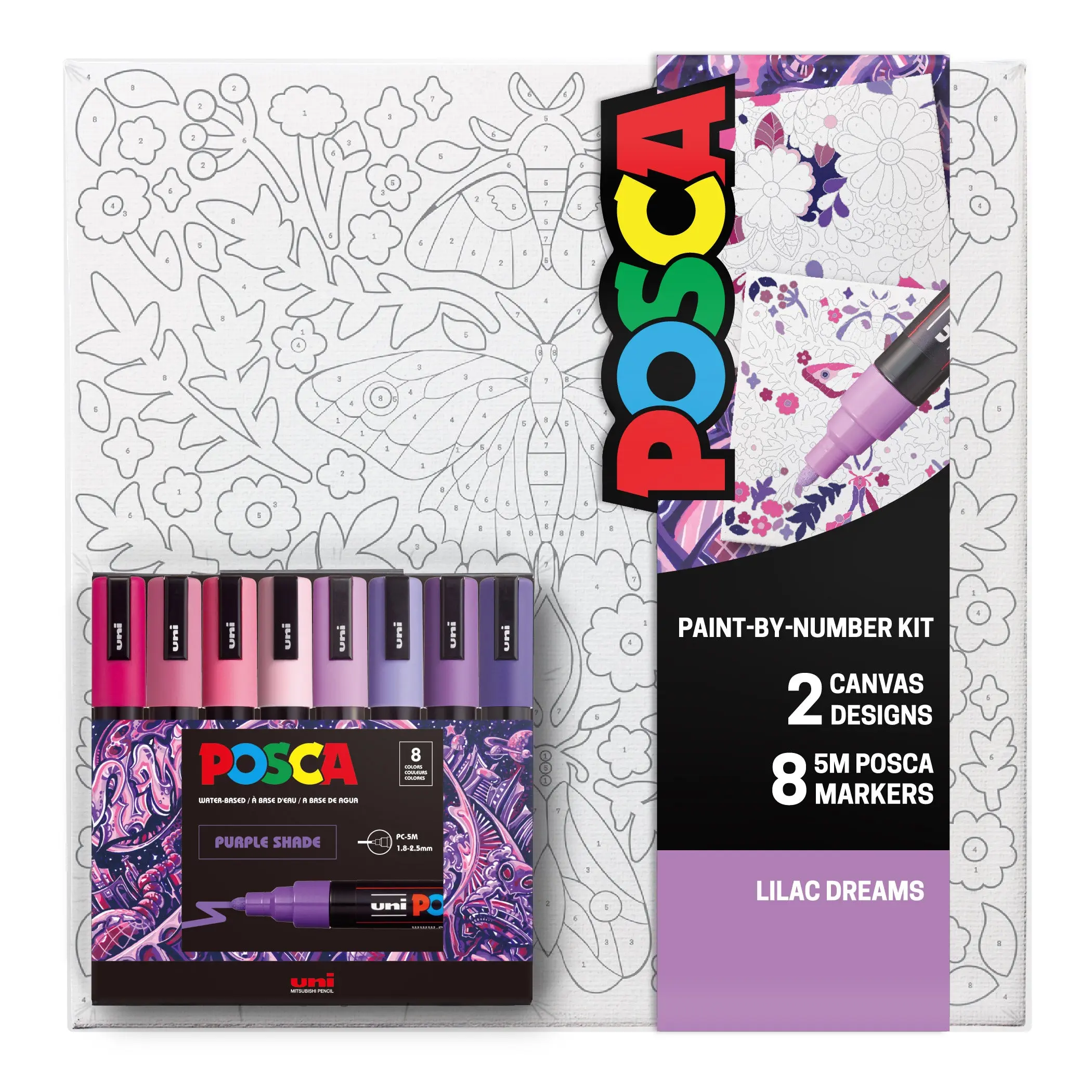 uni® POSCA® Paint-By-Number Canvas Kit with 5M Markers - DIY Painting Supplies, Art Kit, Beginners' Hand Painting Set