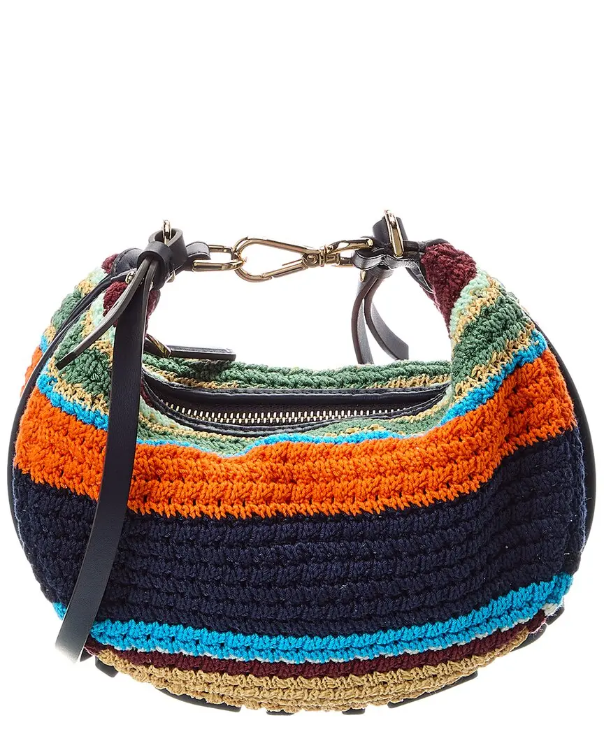 FENDI Fendigraphy Mini Crochet & Leather Hobo Bag